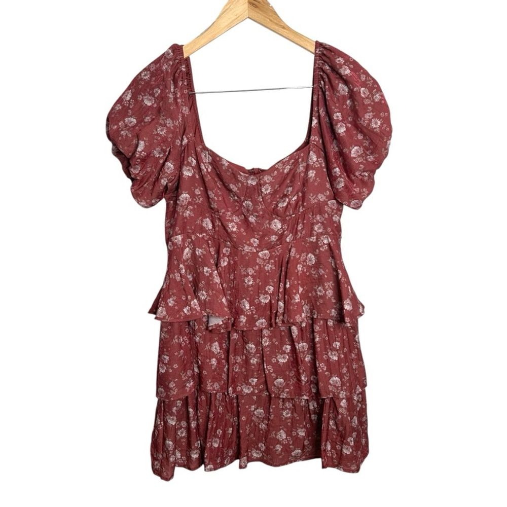 Altar'd State Brynn Boho Floral Apple Butter Tiered Mini Dress Women’s Sz Large - Picture 3 of 11